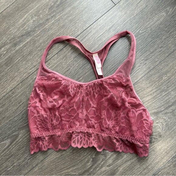 Pink Victoria's Secret VS Lace Bralette Bra cropped Pink Racerback Size Small - Picture 3 of 9